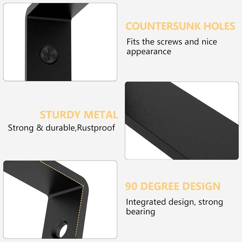 LSK 6PCS L Bracket, 5"×2"(125×50mm) Shelf Support Corner Bracket for Wooden Board, Max Load : 42lb, Black - Image 3